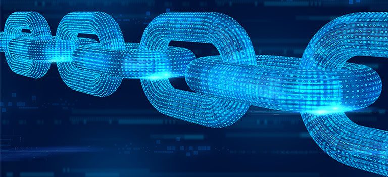 Blockchain abstract, blue chain links